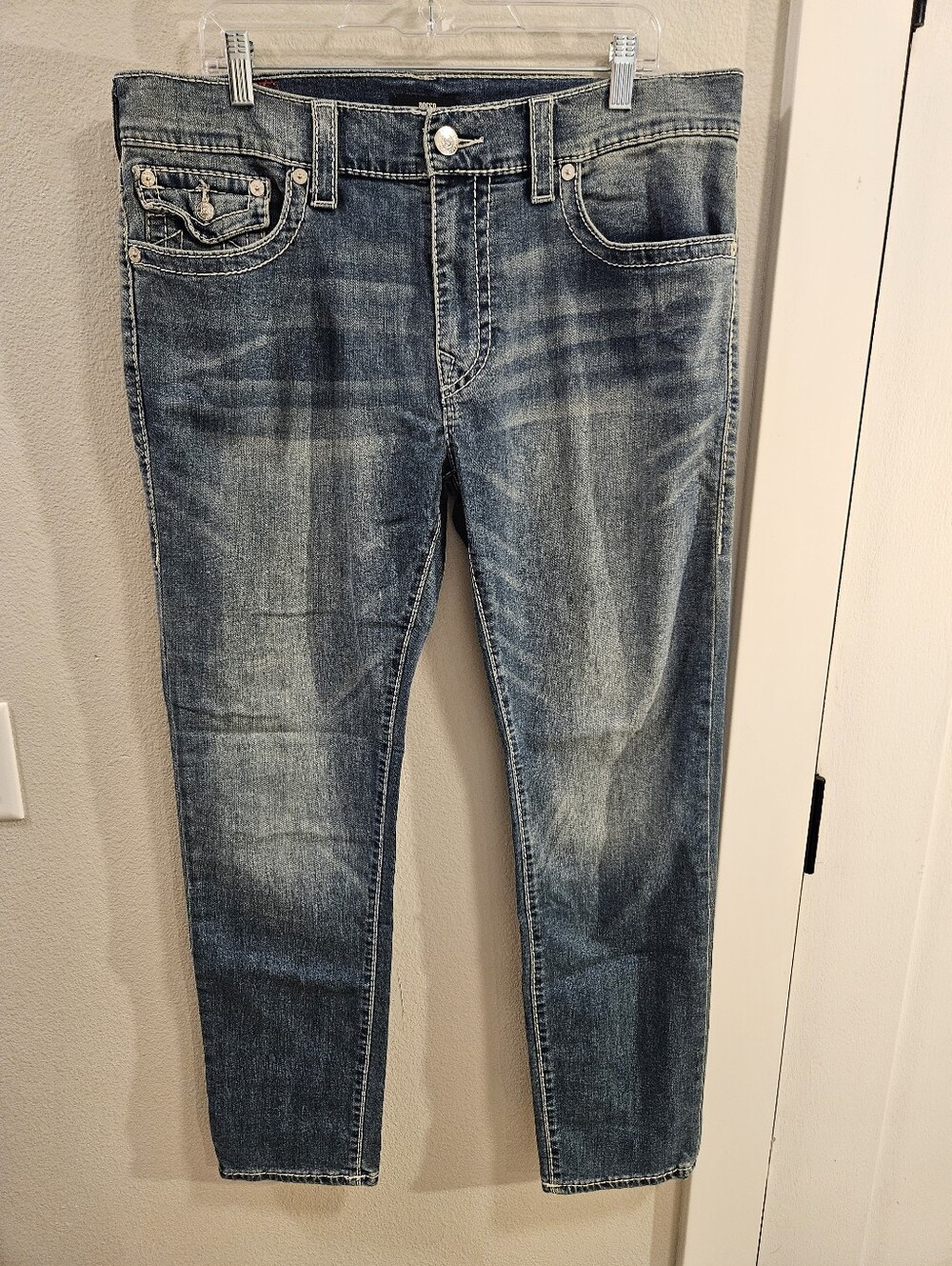 True Religion Rocco Relaxed Skinny Flap Jeans Men Size 36x32